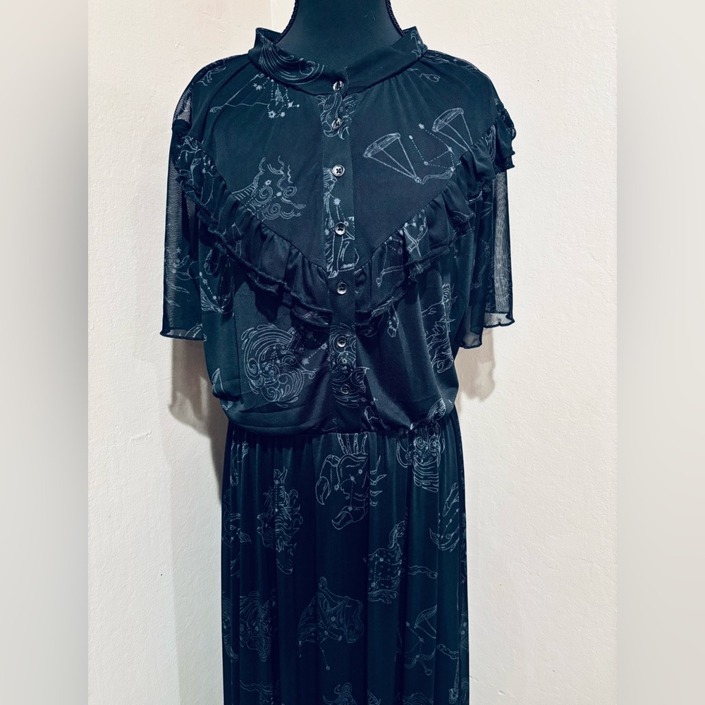 Nightfall Constellation Whimsygoth Black Midi Dress size 22/24 - Picture 2 of 10
